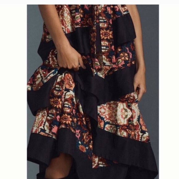 Anthropologie Square-Neck Printed Tiered Midi Dress - Picture 3 of 5